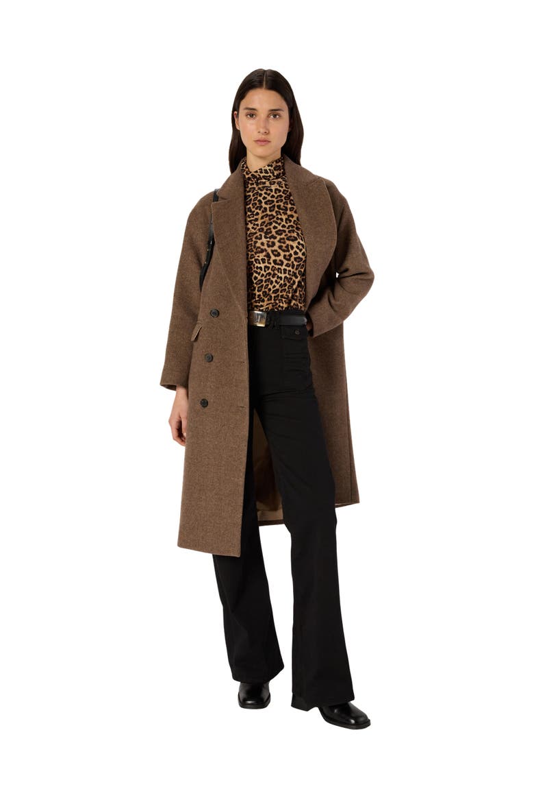 Mady Double-Breasted Midi Length Coat, Alternate, color, Brown