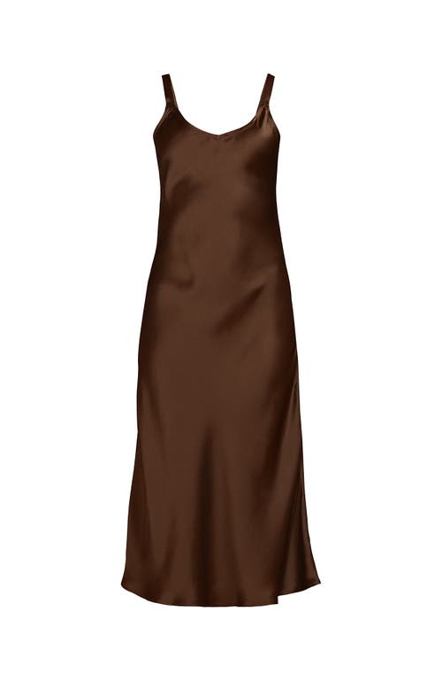 Lands' End Satin Slip Dress In Brown