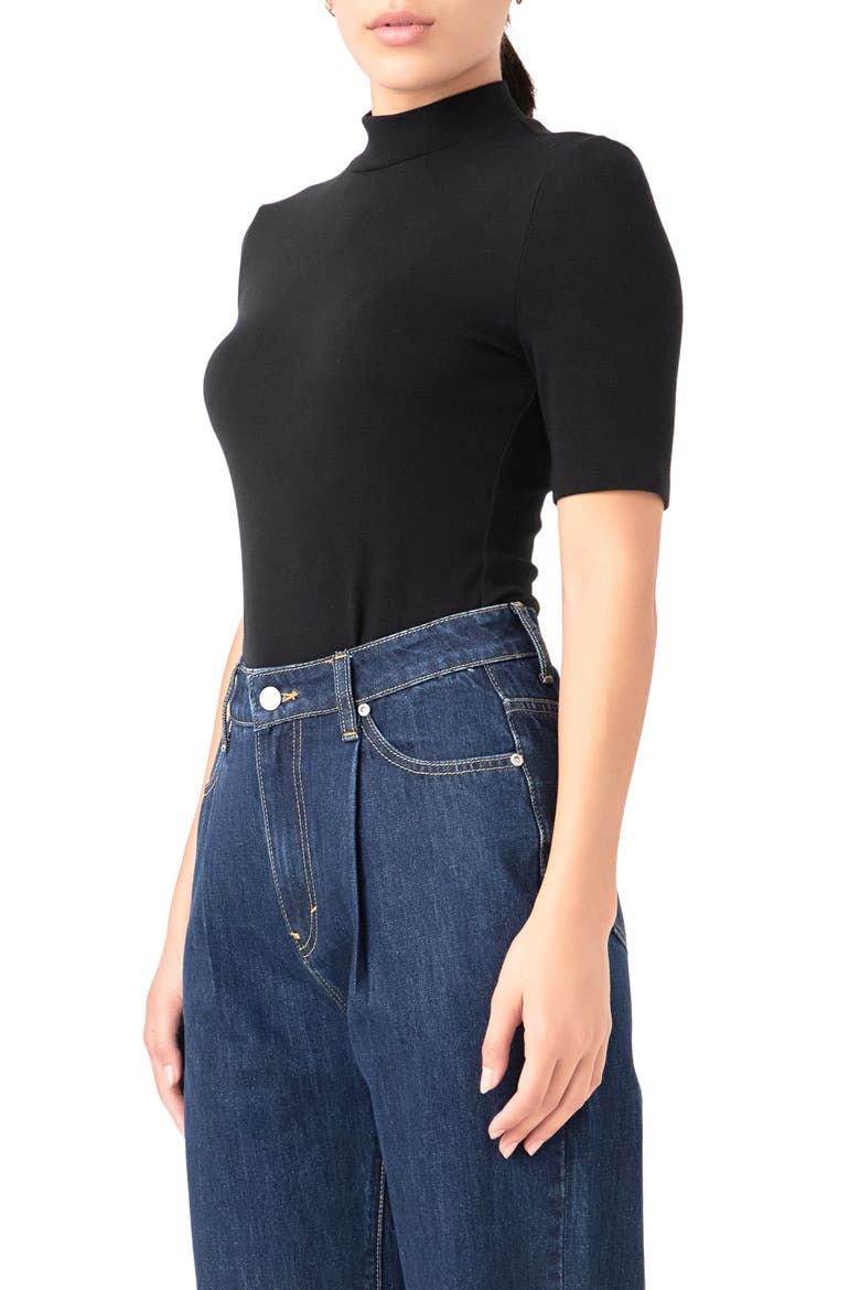 Mock Neck Bodysuit, Alternate, color, BLACK