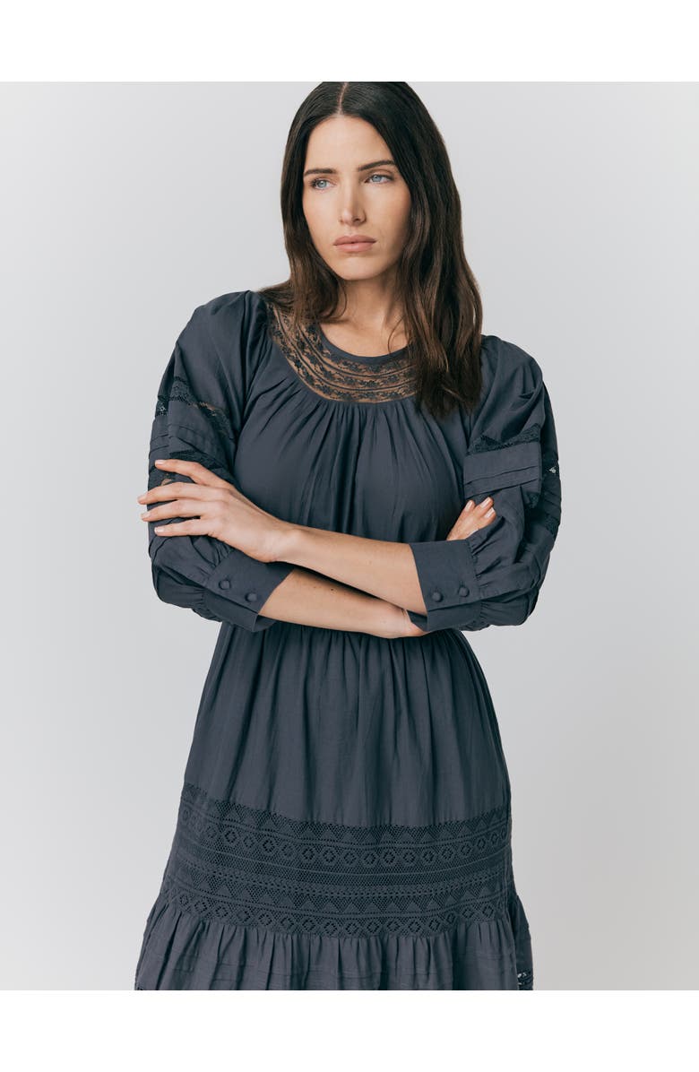 Ghost London Leoni Lace Trim Cotton Midi Dress, Alternate, color, Charcoal