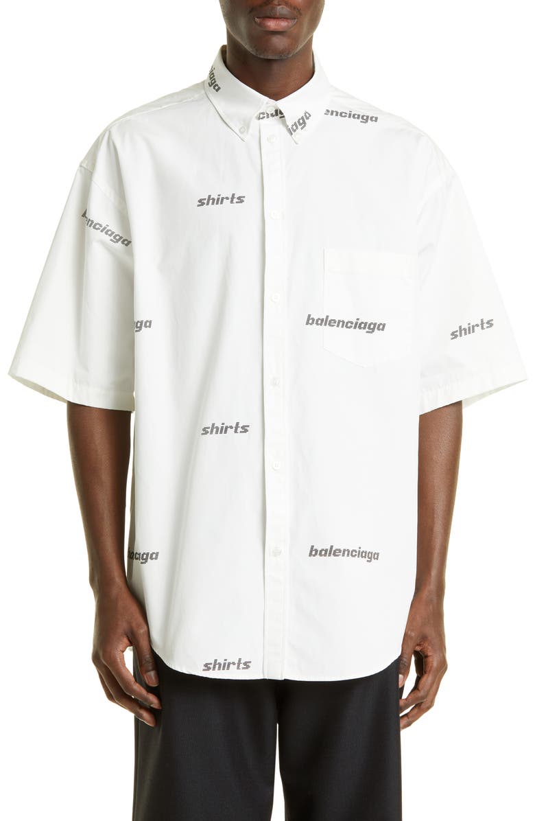 Balenciaga Shirt Logo Cotton Button-Down Shirt, Main, color, 