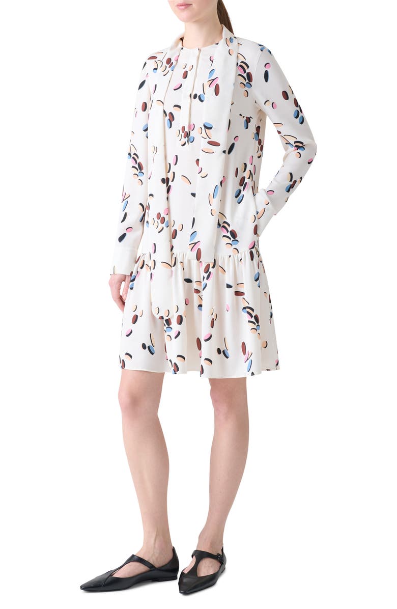 Akris punto Boho Dropping Dots Long Sleeve Satin Shirtdress, Alternate, color, Cream-Multicolor