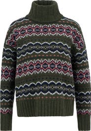 Barbour Helen Fair Isle Wool Blend Turtleneck Tunic Sweater