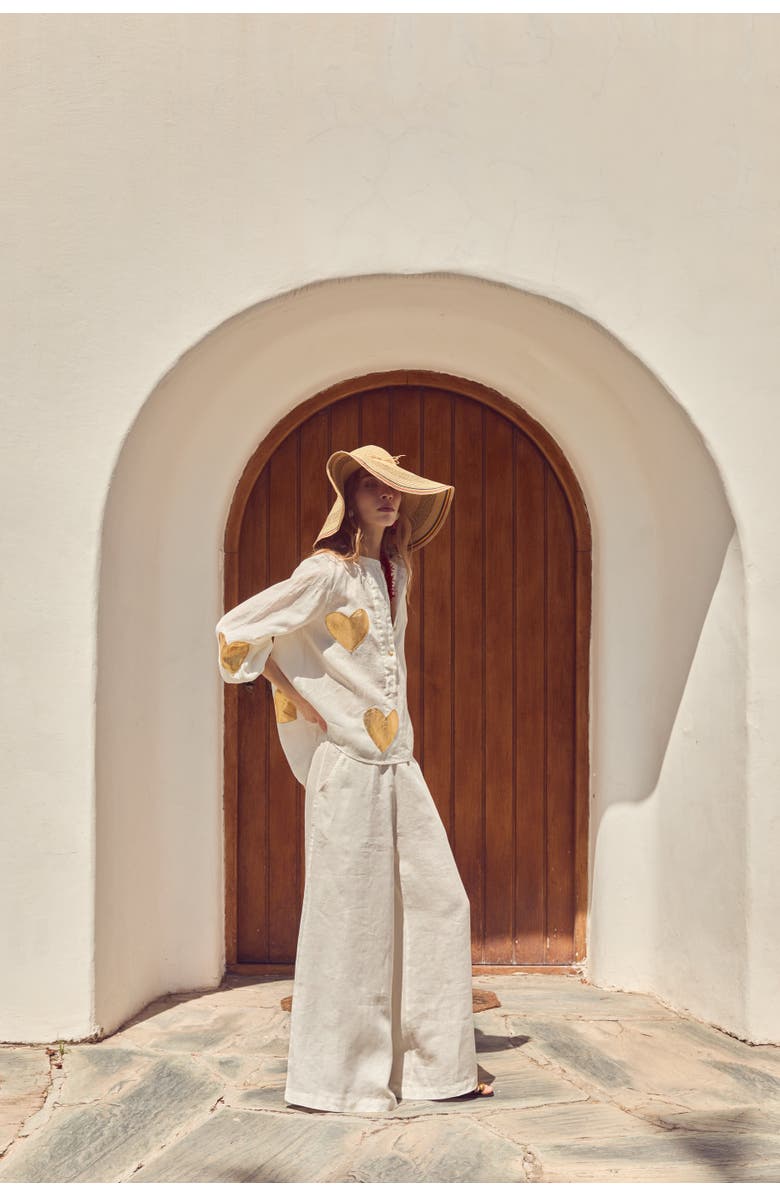 LANHTROPY Cupid Linen Shirt, Alternate, color, Off-White With Gold Hearts