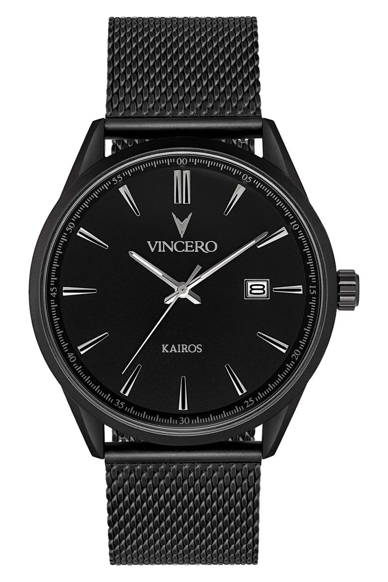 Kairos Mesh Strap Watch, 42mm, Main, color, MATTE BLACK