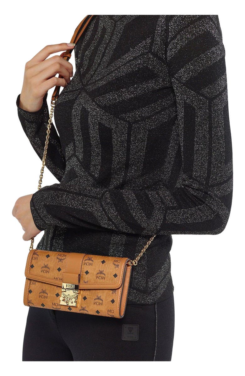 MCM Tracy Wallet on Chain in Visetos, Alternate, color, Cognac