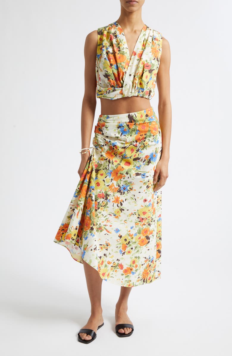 A.L.C. Naomi Floral Print Ruched Skirt, Alternate, color, Butter/ Poppy Multi