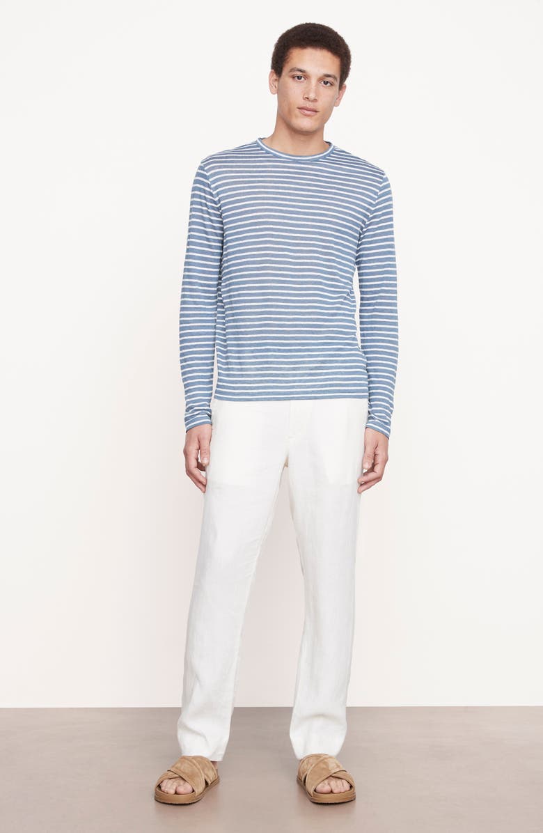 Vince Stripe Raglan Sleeve Linen T-Shirt, Alternate, color, Night Blue/ Off White