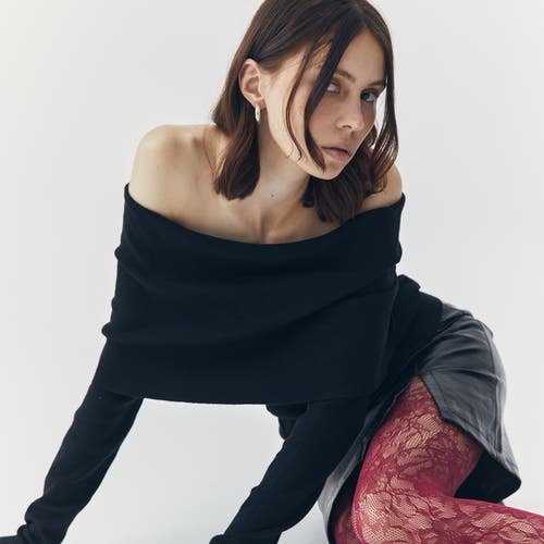 Ats Sia Off Shoulder Knit Top In Black