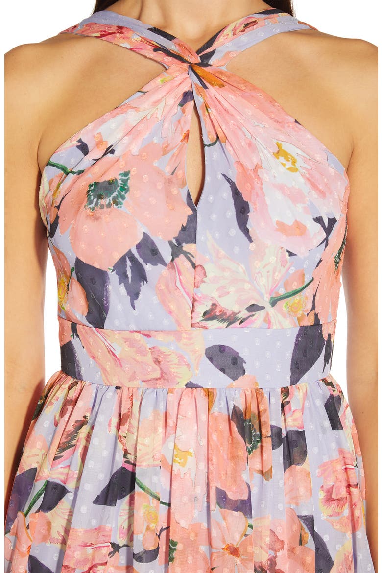 Floral Print Halter Chiffon Gown, Alternate, color, OPAL/ CORAL MULTI