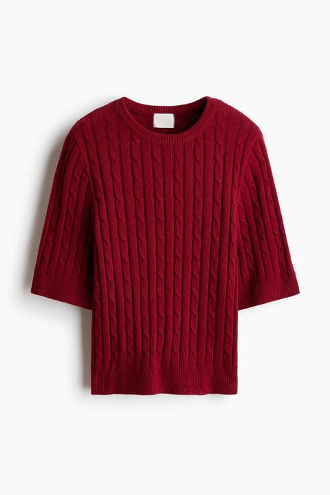 Short-sleeved Cable-knit Top