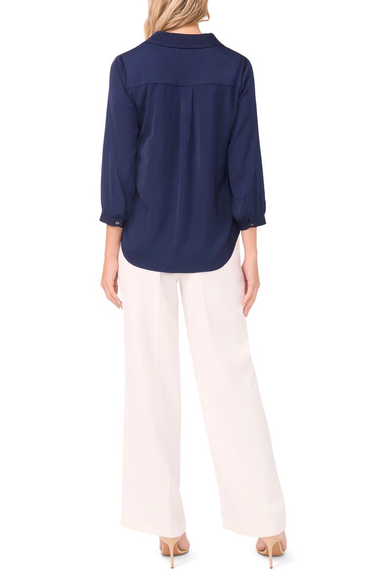 Vince Camuto Pleat Front Satin Shirt, Alternate, color, Classic Navy