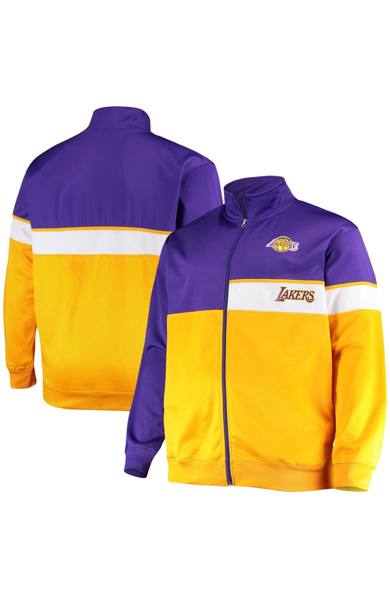 PROFILE Men's Purple/Gold Los Angeles Lakers Big & Tall Pieced Body Full-Zip Track Jacket, Main, color, 