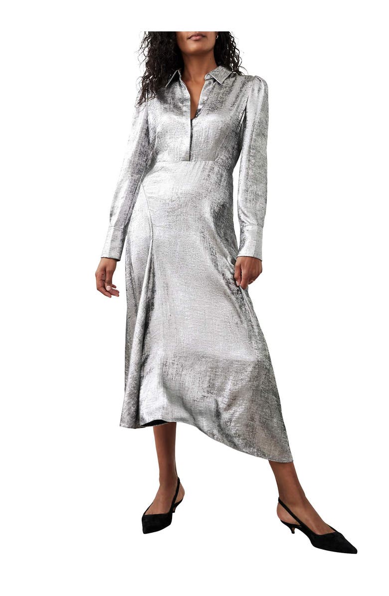 MINT VELVET Metallic Midi Shirt Dress, Alternate, color, Silver
