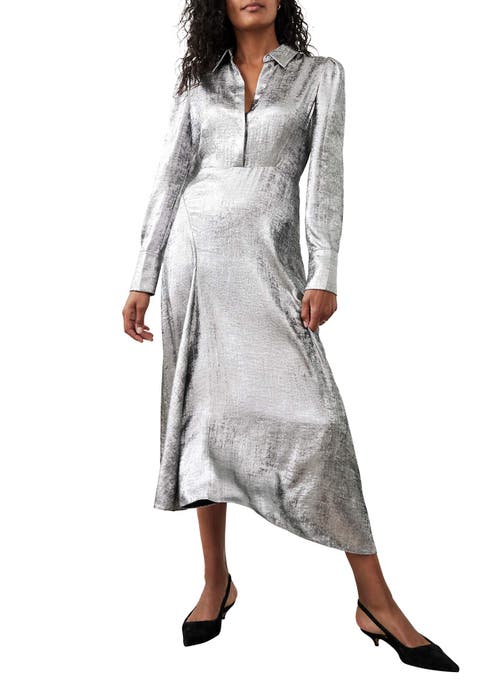 Mint Velvet Metallic Midi Shirt Dress In Gray