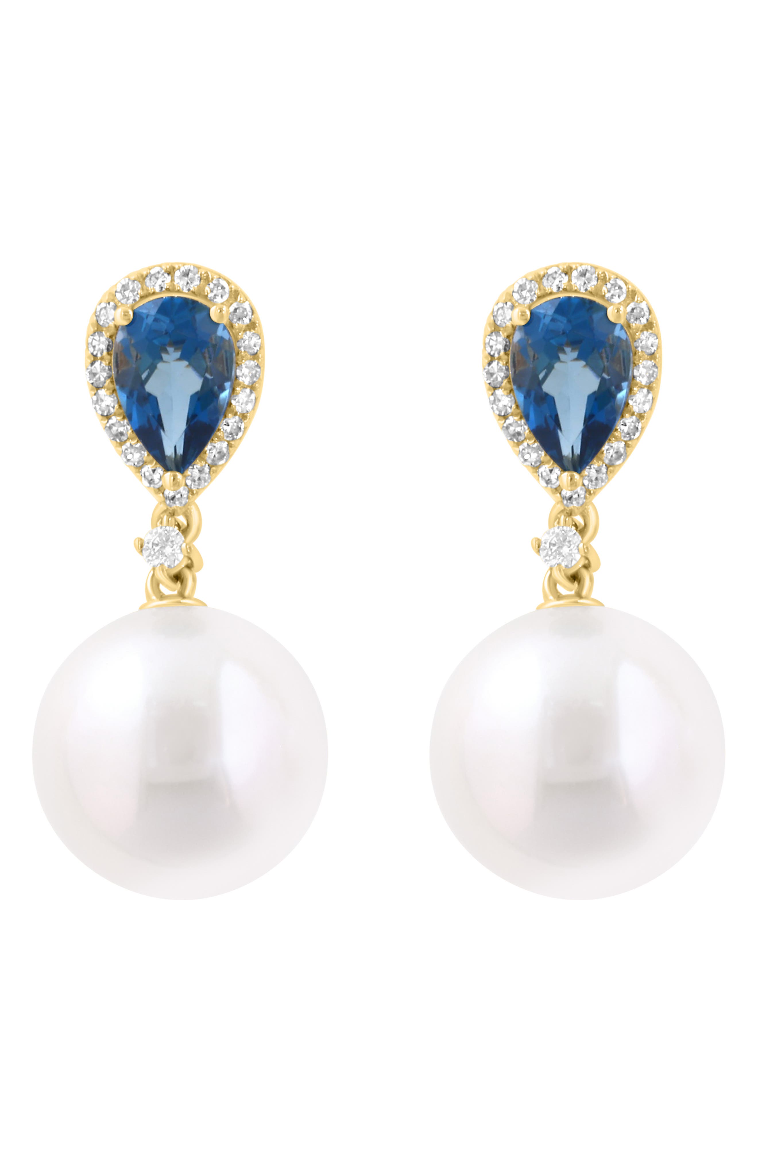 EFFY London Blue Topaz, Diamond & Freshwater Pearl Drop Earrings