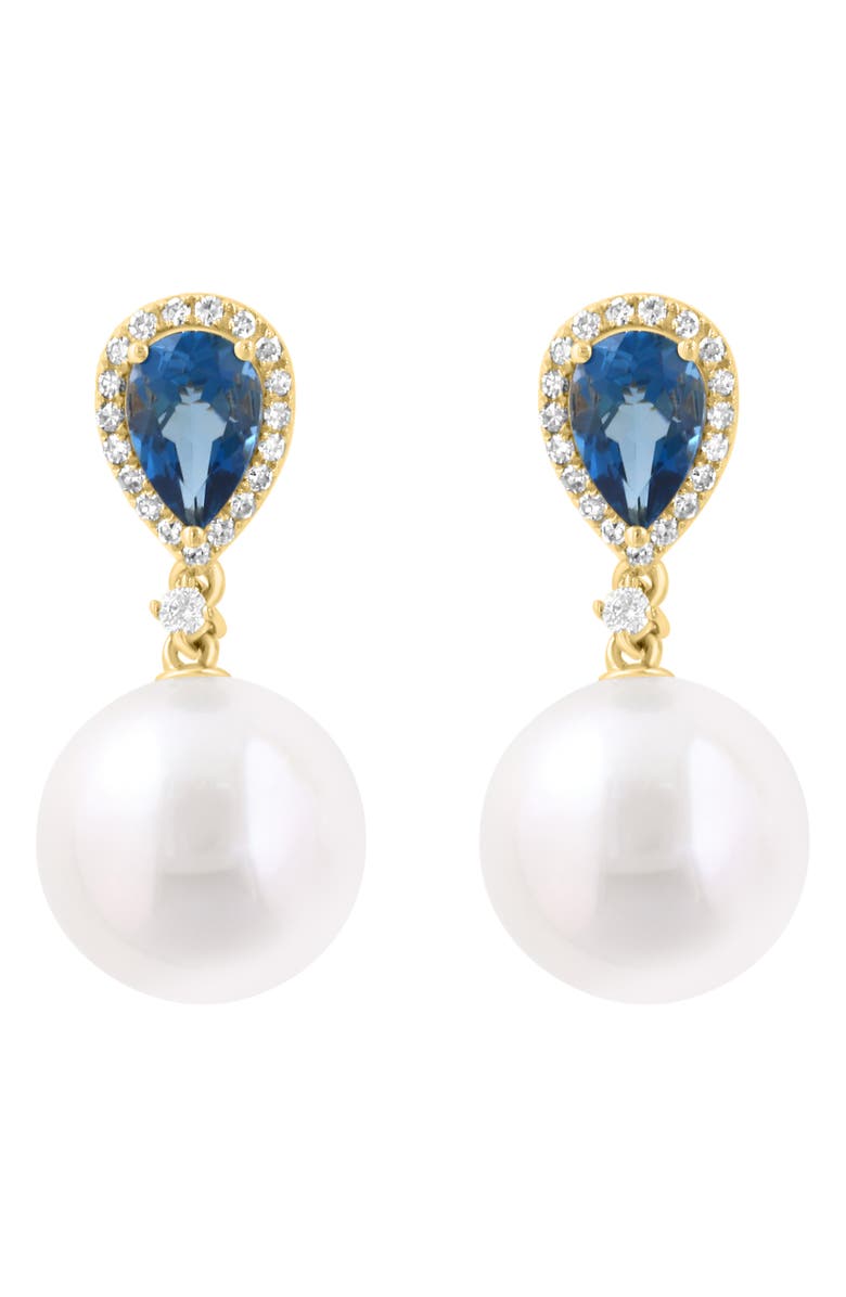 EFFY London Blue Topaz, Diamond & Freshwater Pearl Drop Earrings, Main, color, Blue