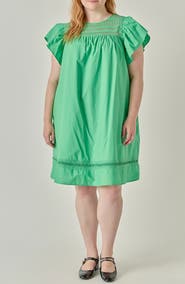 English Factory Lace Yoke Ruffle Sleeve Minidress