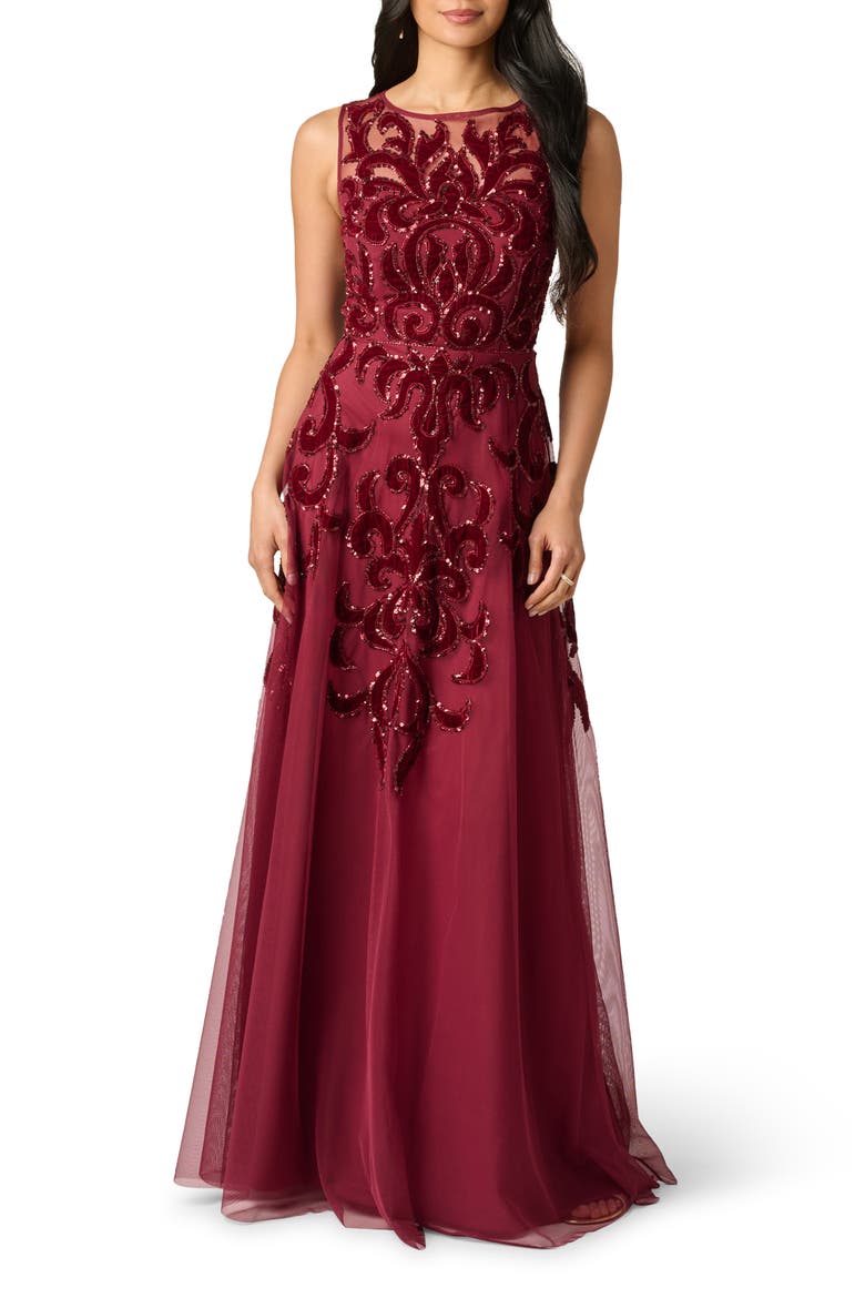 Sequin Scrollwork Gown, Alternate, color, MAHOGANY