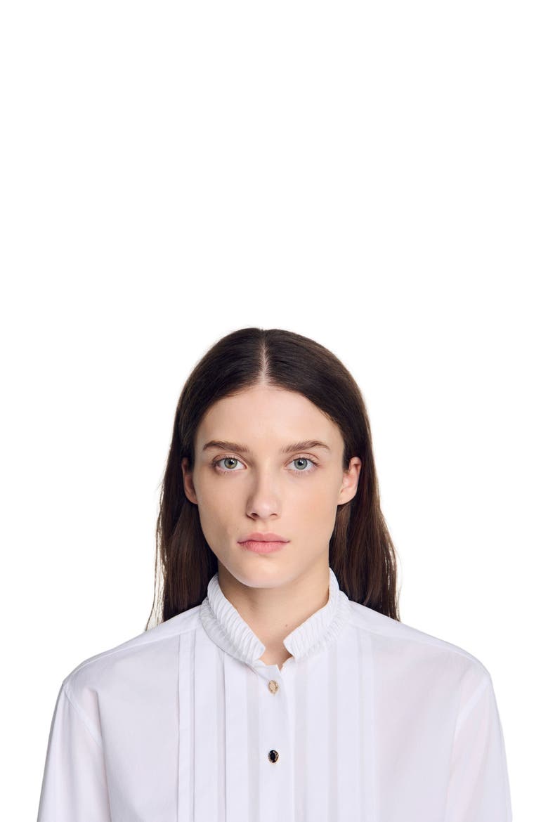 Pleated shirt with origami collar, Alternate, color, White