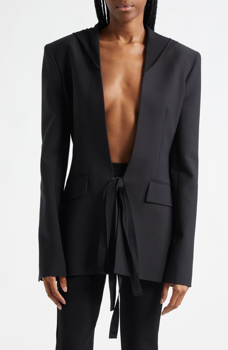 Nensi Dojaka Tie Front Stretch Hooded Blazer, Main, color,