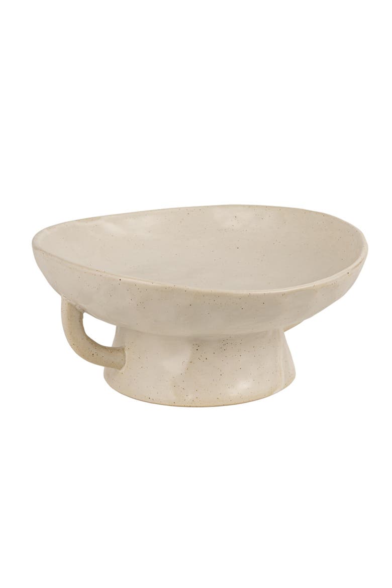 Stoneware Footed Pedestal Bowl with Handles, Reactive Glaze, White, Main, color, White