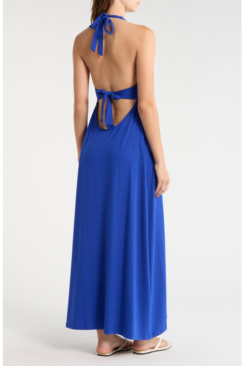 Alexa Plunge Halter Neck Midi Dress, Alternate, color, BLUE