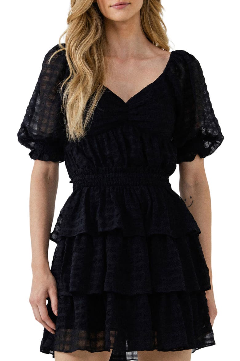 Gingham Chiffon Top, Main, color, BLACK