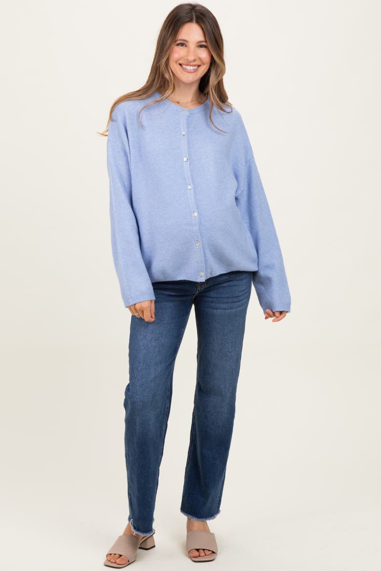 Fringe Hem Wide Leg Maternity Jeans, Alternate, color, Navy Blue