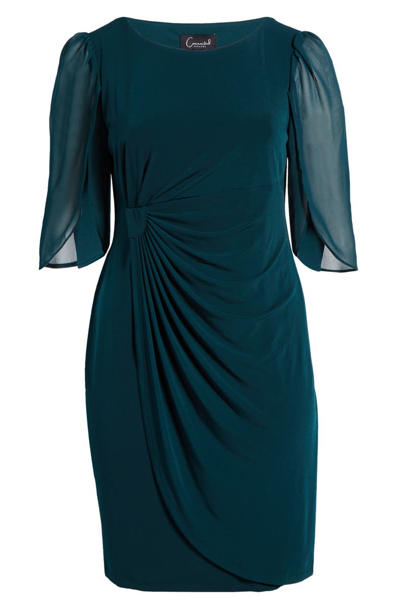 Connected Apparel Chiffon Sleeve Faux Wrap Dress, Alternate, color, 
