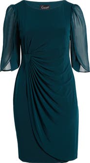 Connected Apparel Chiffon Sleeve Faux Wrap Dress