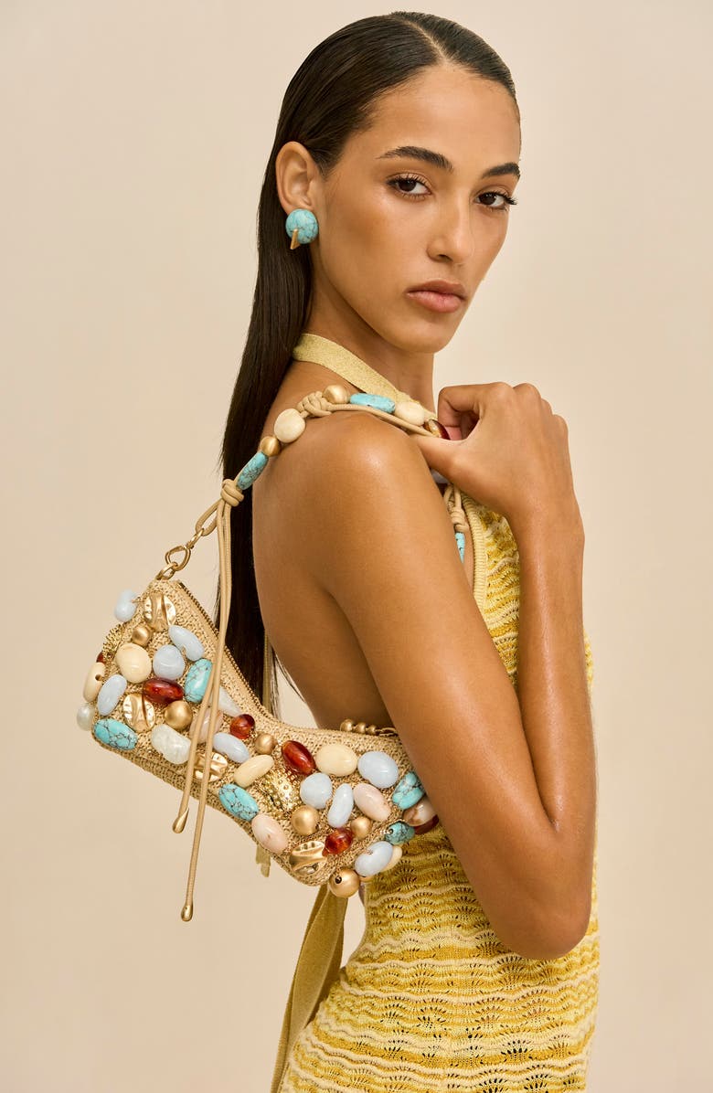 Cult Gaia Mercier Beaded Raffia Shoulder Bag, Alternate, color, Ibiza Turq. Bauble Multi