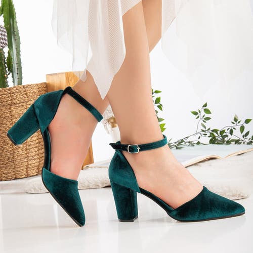 Forever & Always Shoes Gisele Closed Toe High Block Heels In Emerald Green