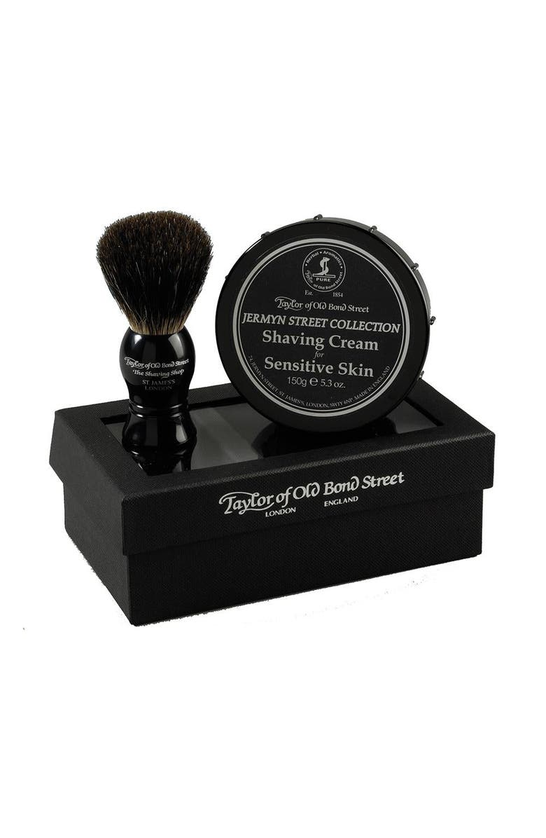 Taylor of Old Bond Street Black Pure Badger Brush & Jermyn Street Gift Box, Main, color, Black