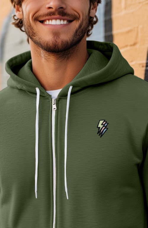 Dalix Lightning Bolt Zip Hoodie In Military Green