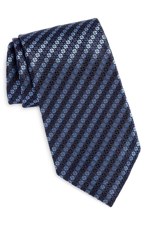 ERMENEGILDO ZEGNA Blue Navy White STRIPED Woven Silk Tie NWT sale