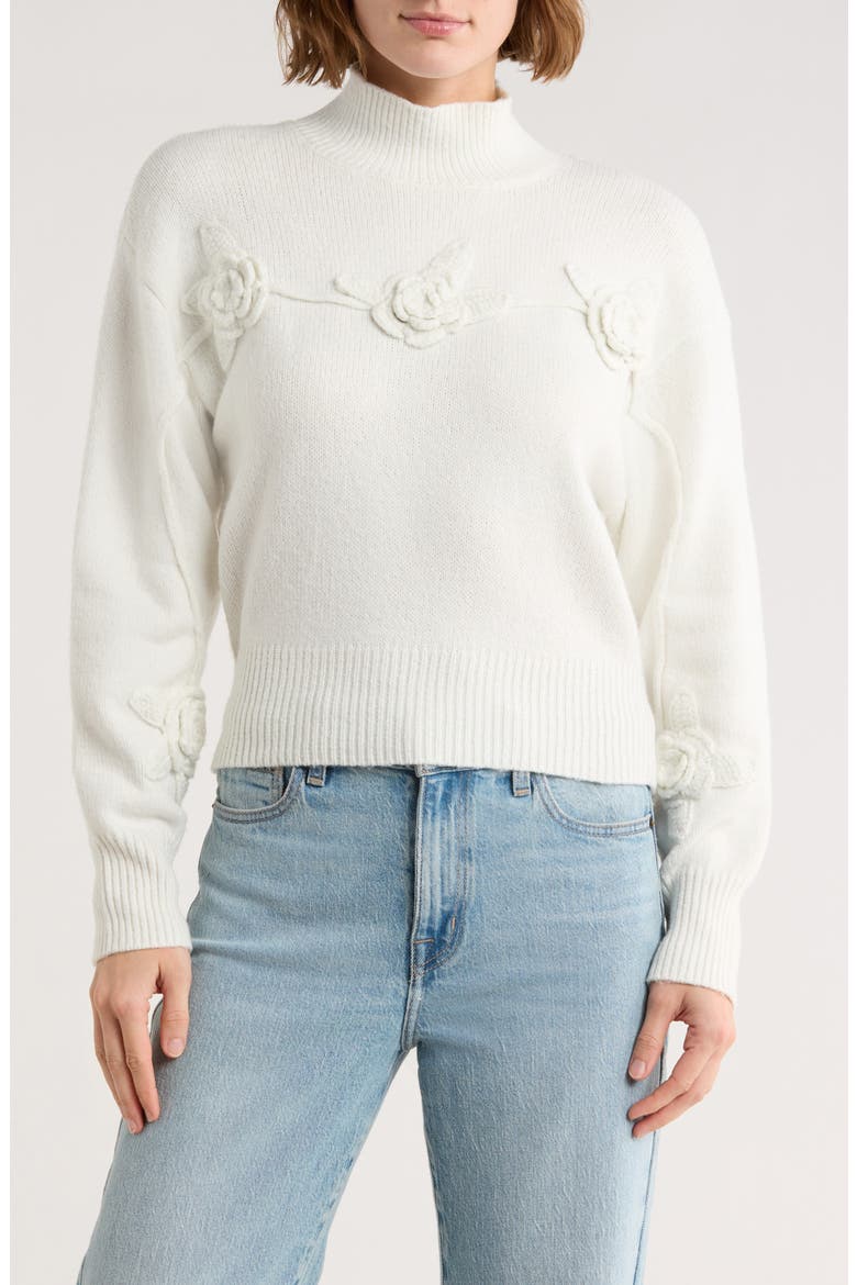 Hollyhock Flower Embellished Sweater, Main, color, EGRET