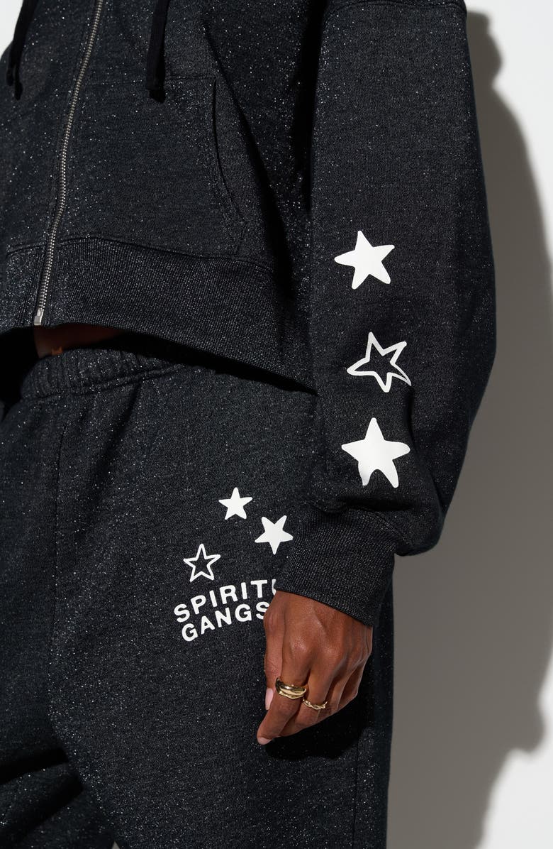 Spiritual Gangster Luna Shimmer Cotton Blend Zip Graphic Hoodie, Alternate, color, Black