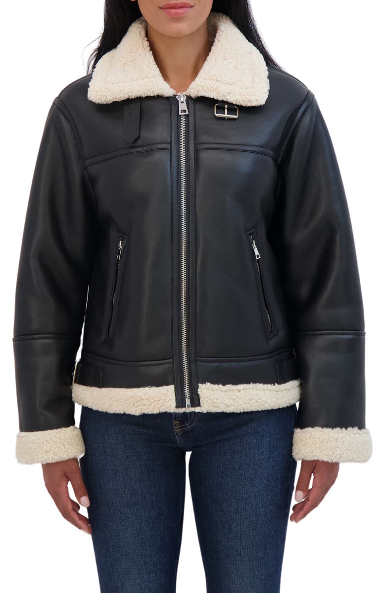 Sebby Faux Shearling Trim Aviator Jacket, Main, color, 