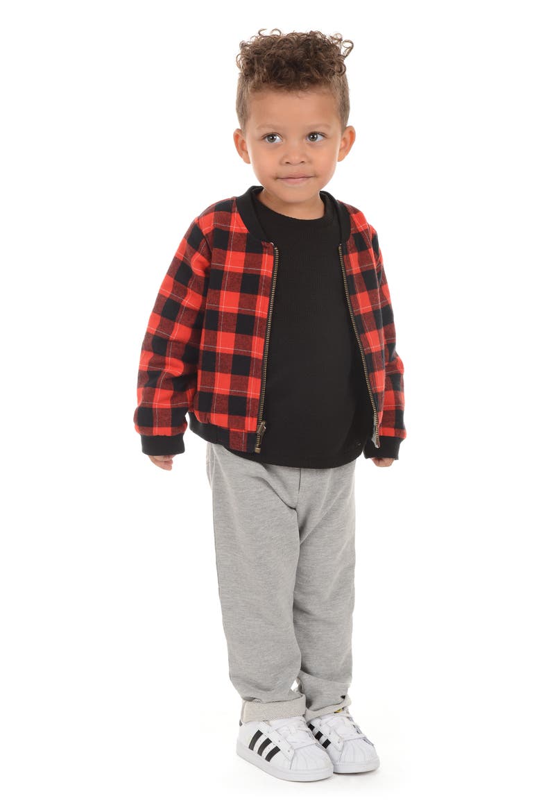 x Disney® Mickey Mouse® Reversible Bomber Jacket, Bodysuit & Pants Set, Alternate, color, RED/ BLACK