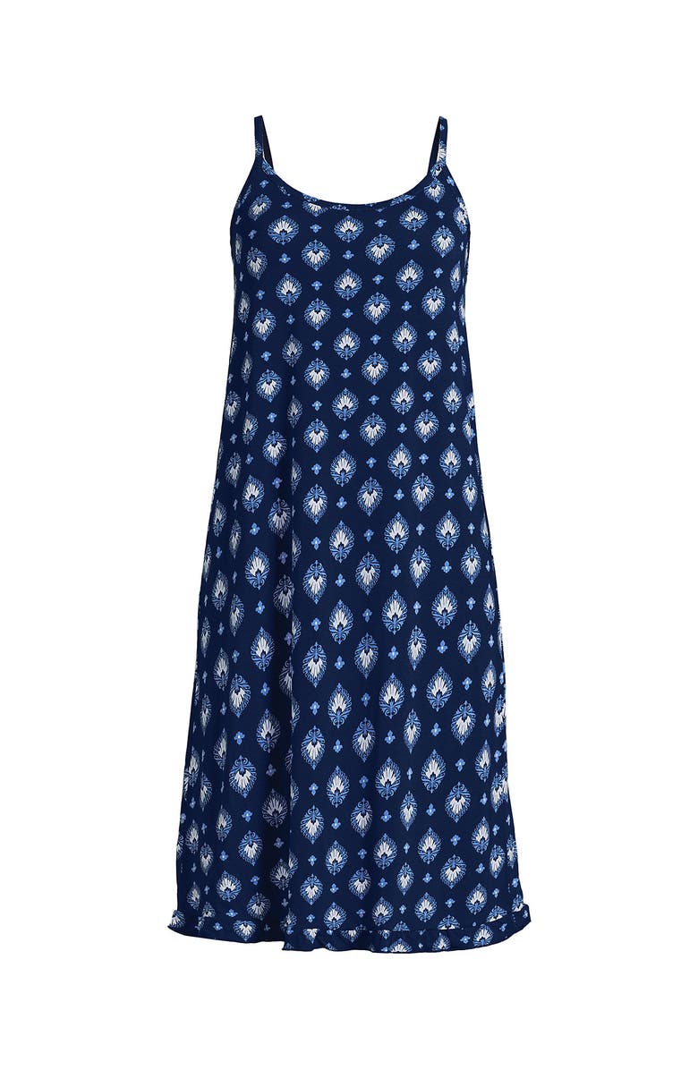 Lands' End Cooling Knee Length Slip Nightgown, Alternate, color, Deep Sea Navy Large Foulard