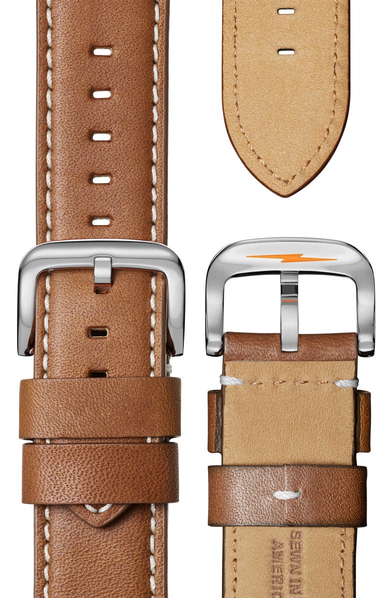 Shinola The Runwell Leather Strap Watch, 47mm, Alternate, color, Brown/ White/ Silver