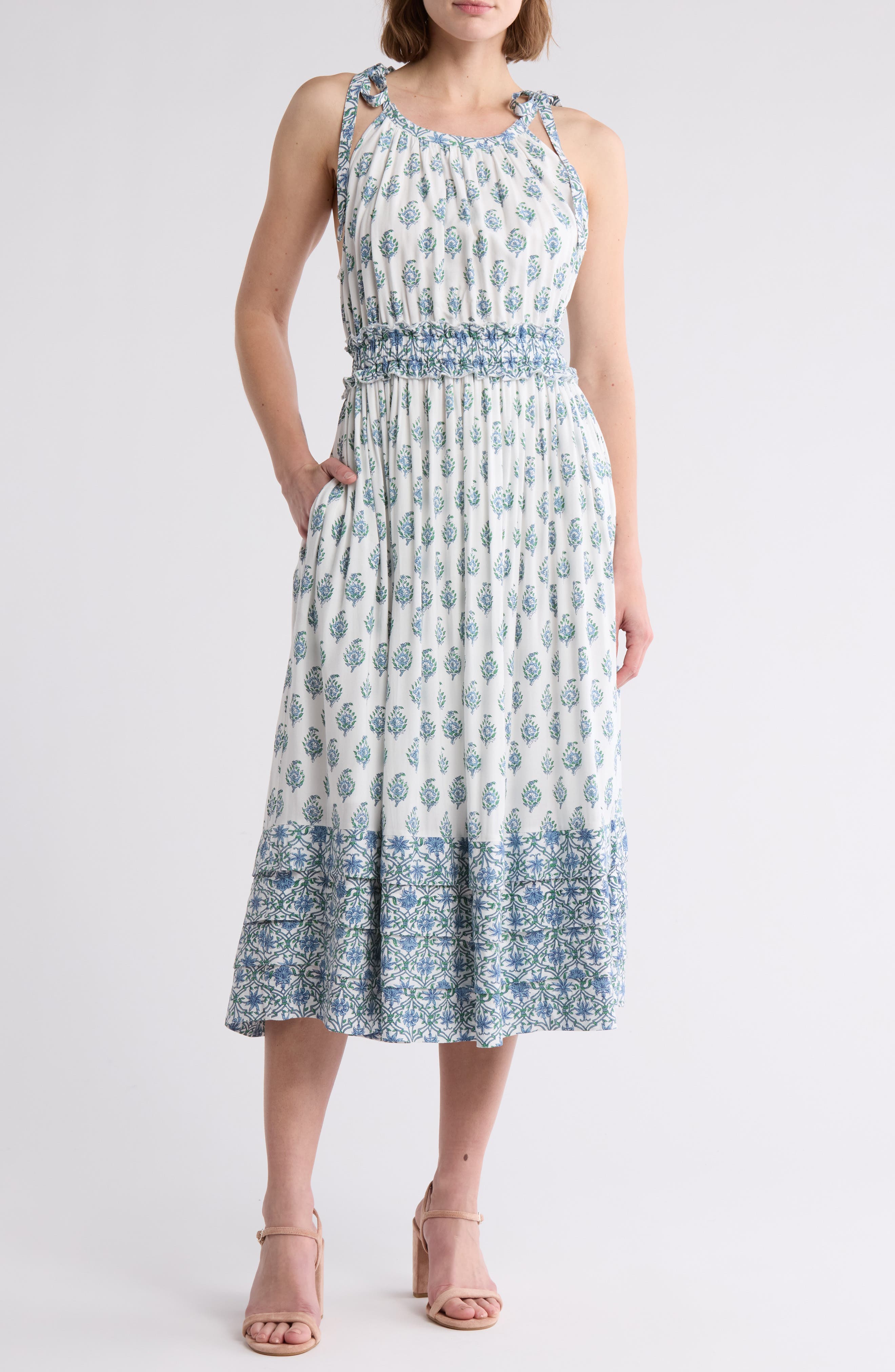 AREA STARS BLUE BORDER PRINT DRESS