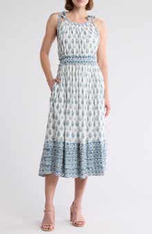 AREA STARS BLUE BORDER PRINT DRESS
