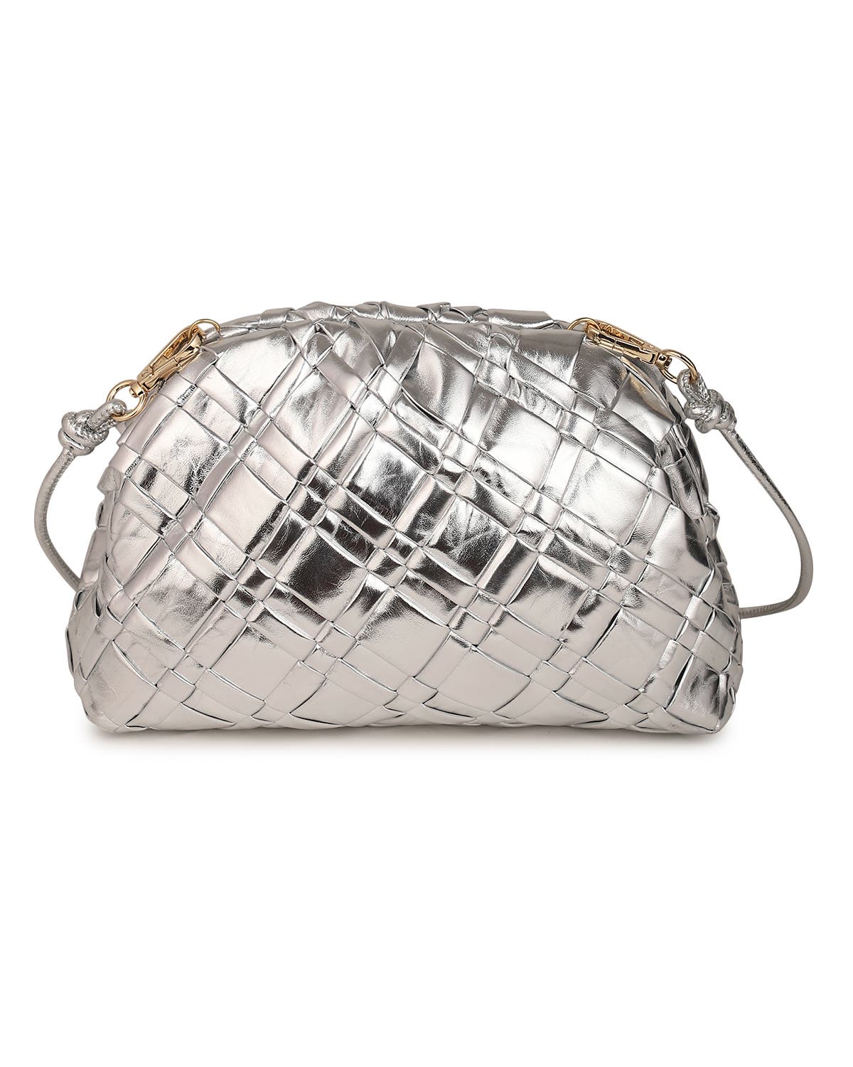 Rafe New York Aya Woven Leather Frame Clutch, Alternate, color, Silver