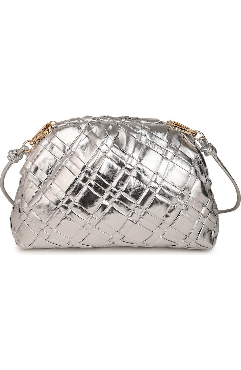 Rafe New York Aya Woven Leather Frame Clutch, Alternate, color, Silver
