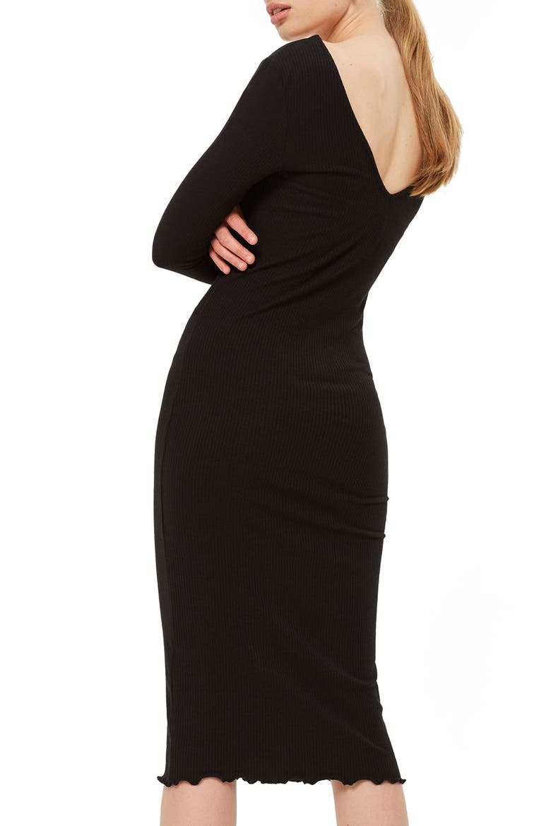 Ribbed Body-Con Midi Dress, Alternate, color, BLACK