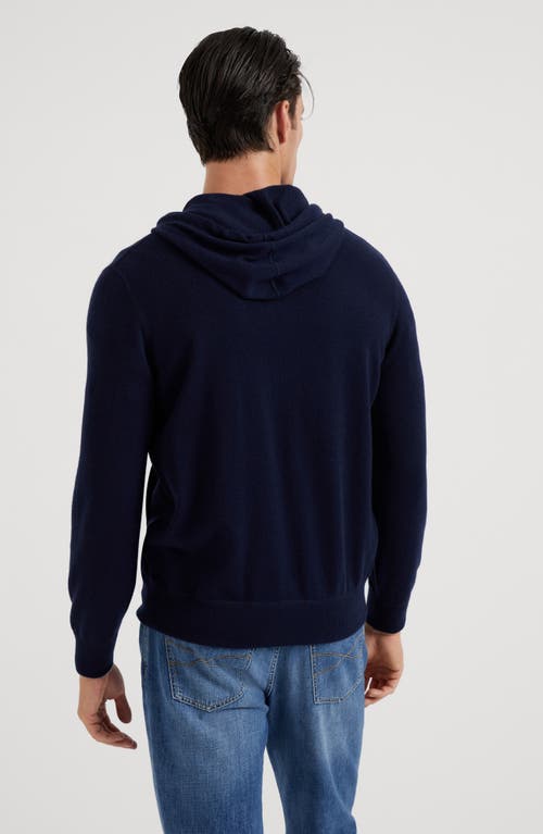 Brunello Cucinelli Techno Cotton Interlock Zip-front Hooded Sweatshirt In Navy Blue