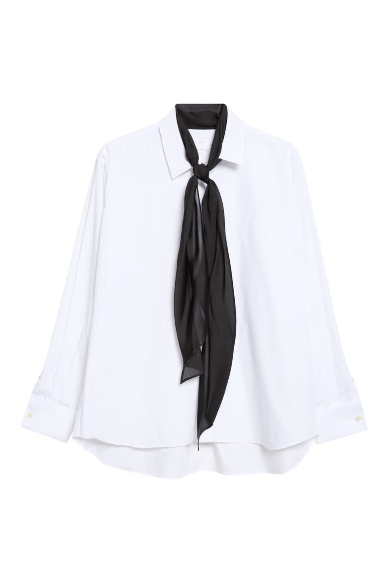 Poplin Button-Up Shirt with Satin Tie, Main, color, OFF WHITE