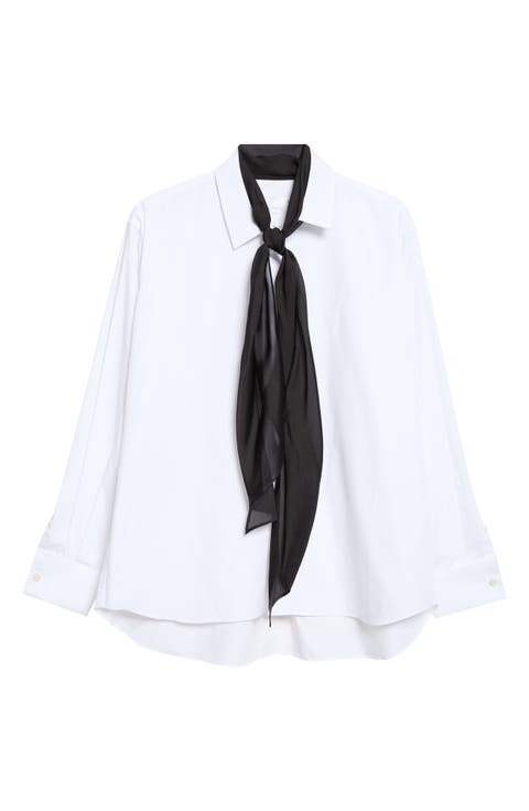 Poplin Button-Up Shirt with Satin Tie